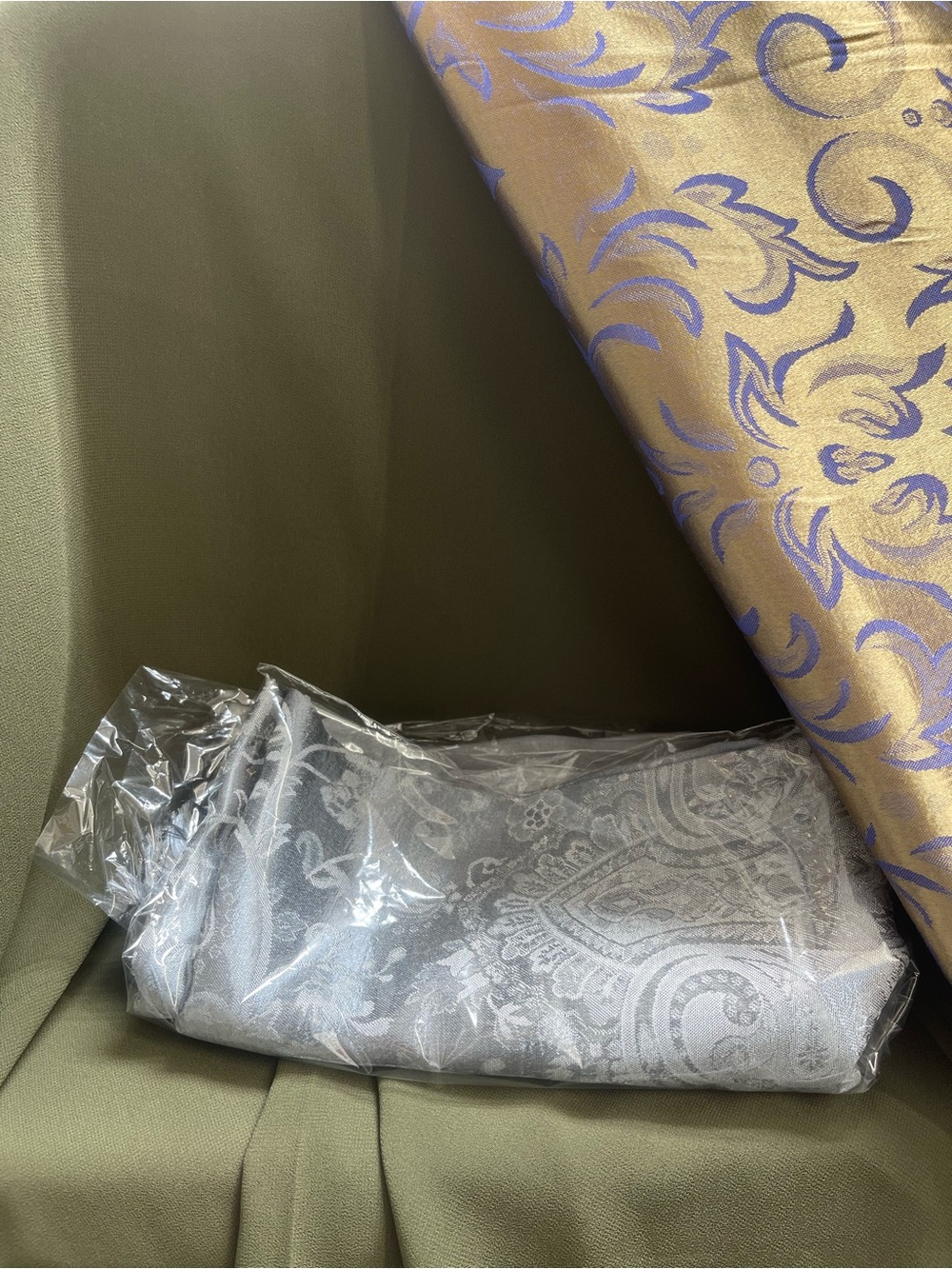 Silver Paisley Satin Scarf - Elegant Metallic Sheen